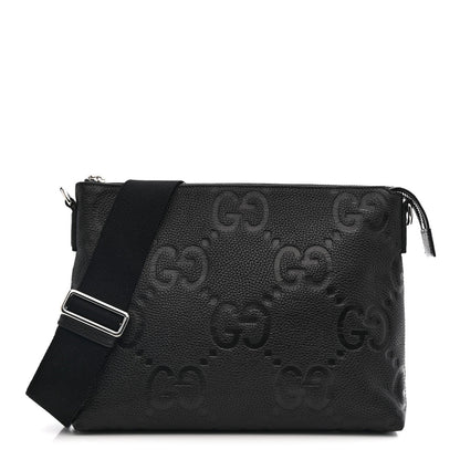 Piuma Calfskin Jumbo GG Embossed Medium Wristlet Messenger Bag Black