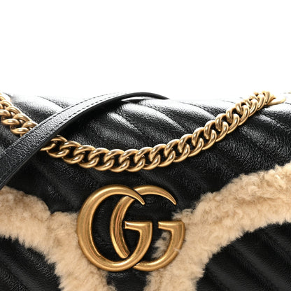 Azalea Calfskin Wool Matelasse Diagonal Small GG Marmont Shoulder Bag Black