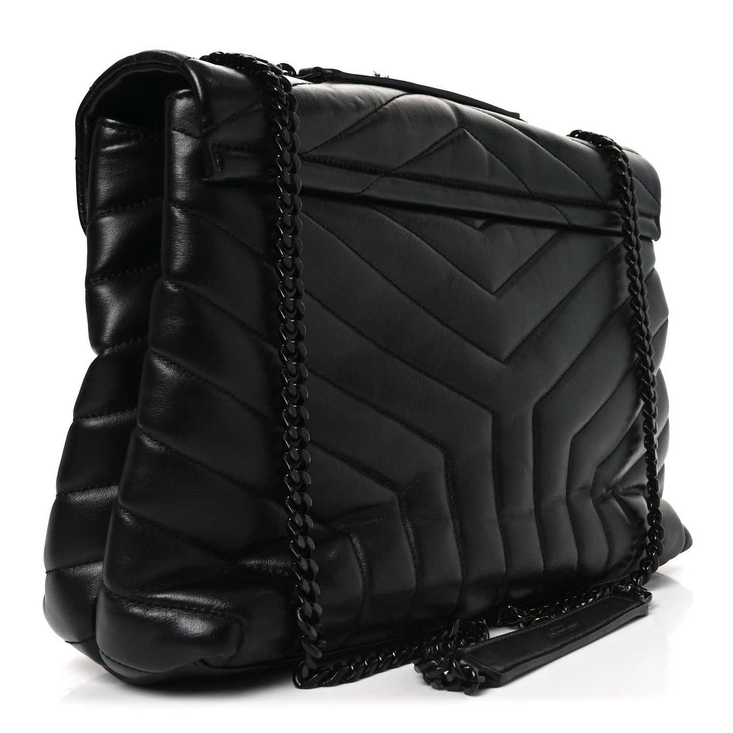 Calfskin Y Quilted Monogram Monochrome Medium Loulou Chain Satchel Black