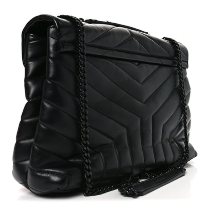 Calfskin Y Quilted Monogram Monochrome Medium Loulou Chain Satchel Black