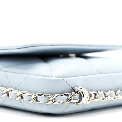 Lambskin Quilted Chain Around Coin Purse With Chain Light Blue