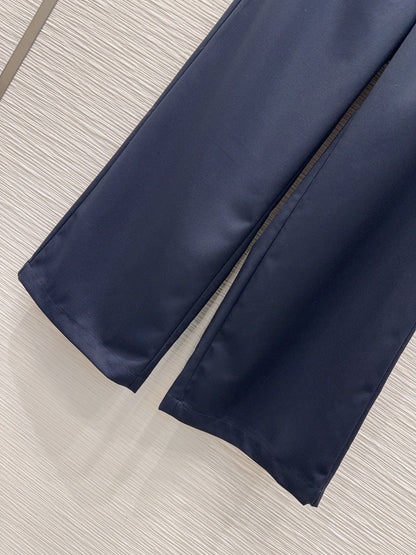 Celine 26S Wide-leg Trousers Celine Belt Navy Blue Polyester Viscose 351295