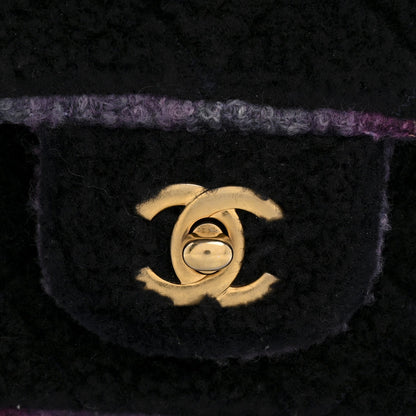 Shearling Tweed Quilted Mini Square Flap Bag Purple