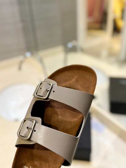 SL Flat Sandal Women Brown Seude Grey Calfskin