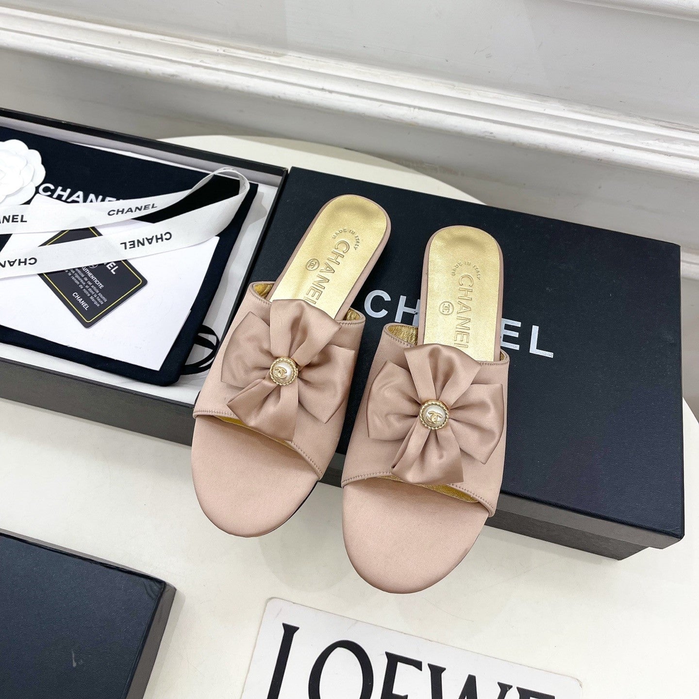 CC 26s Bow Slippers Dusty Rose Satin Sheepskin 586898
