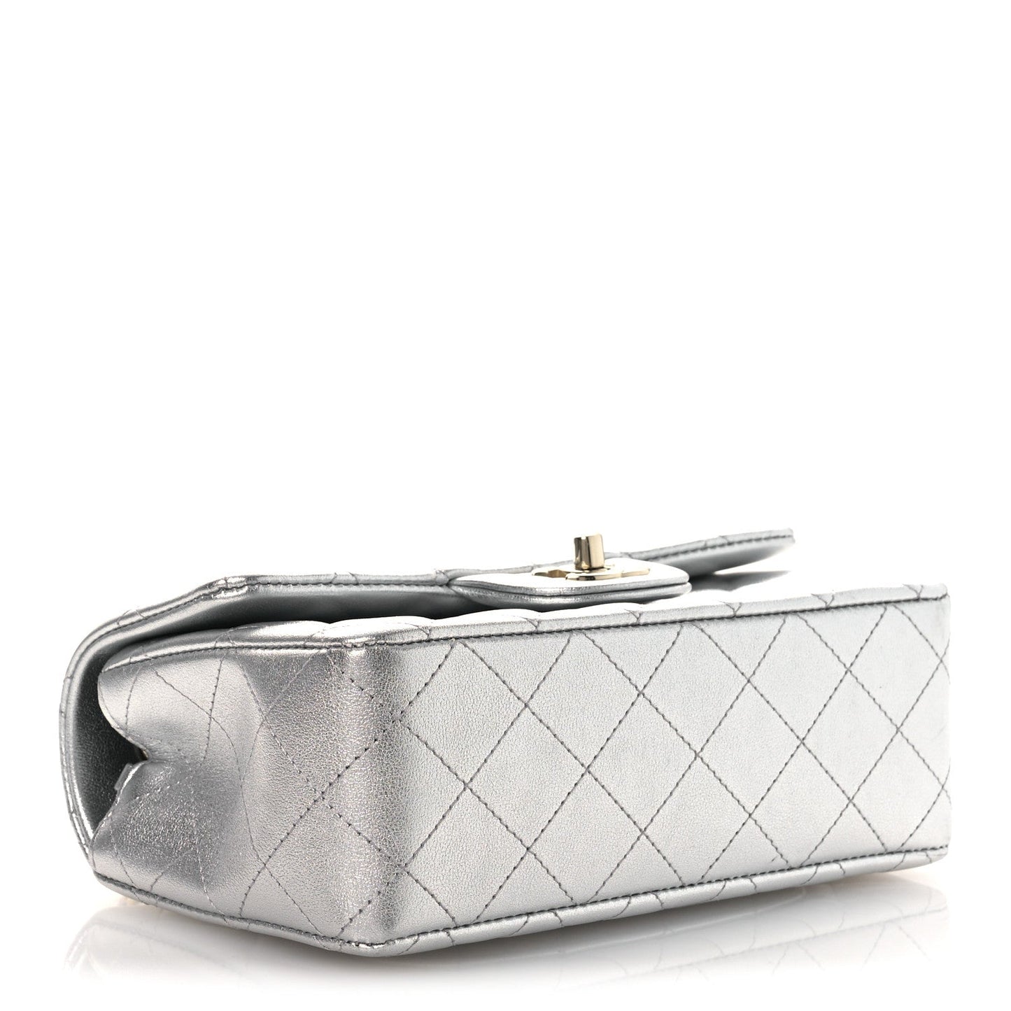 Metallic Lambskin Quilted Mini Rectangular Flap Silver