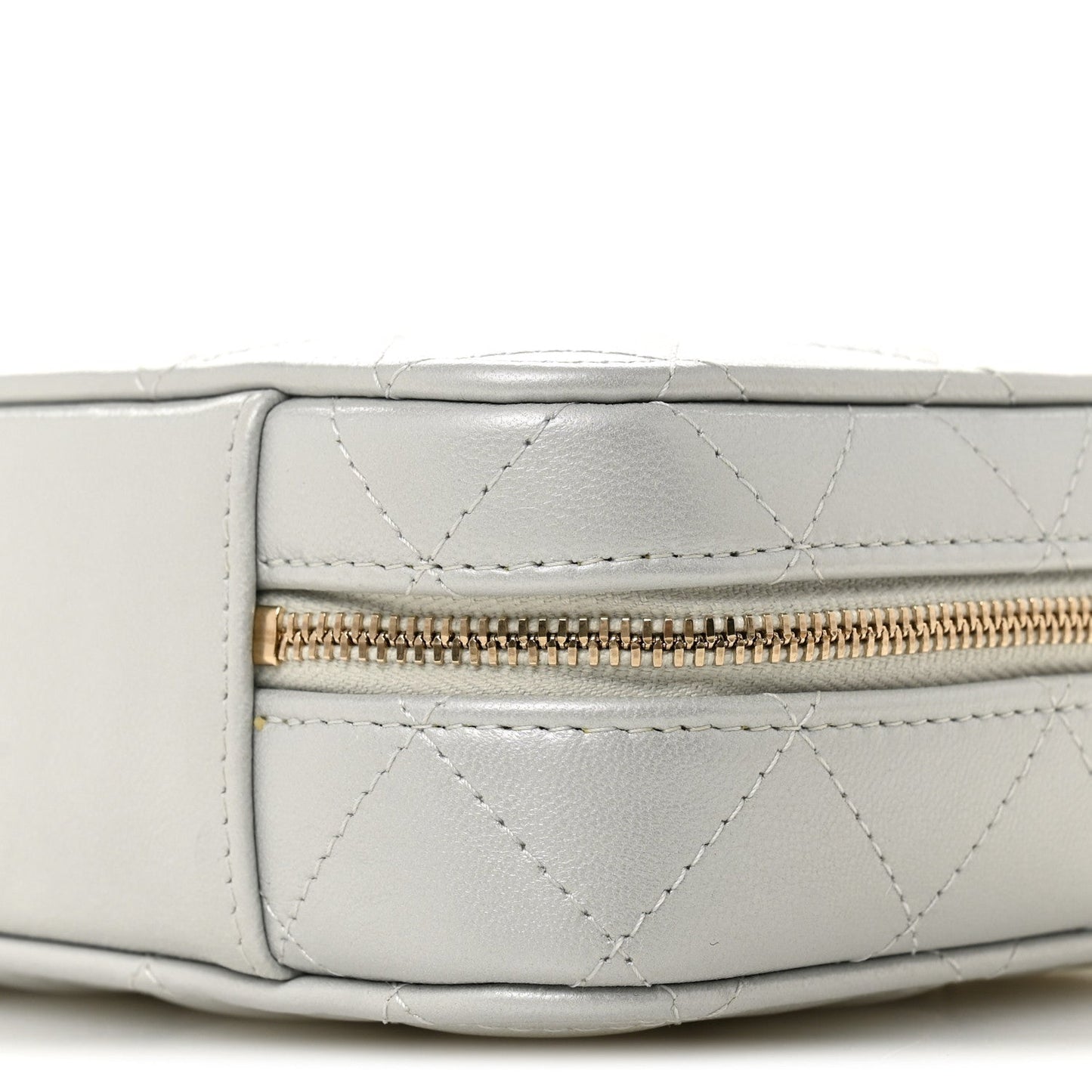Metallic Lambskin Quilted Top Handle Vanity Case Silver