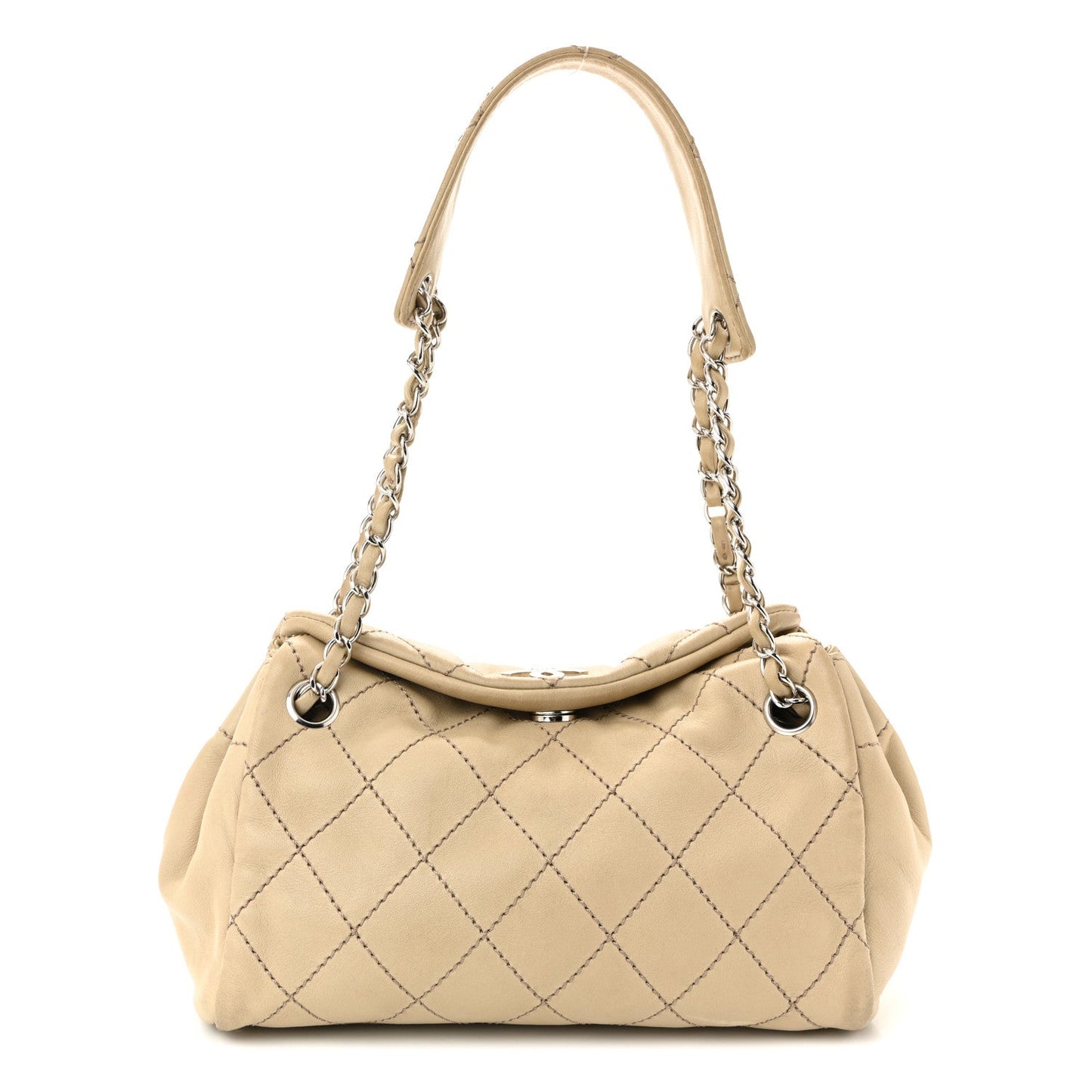 Lambskin Stitched Accordion Tote Beige
