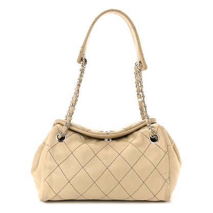 Lambskin Stitched Accordion Tote Beige