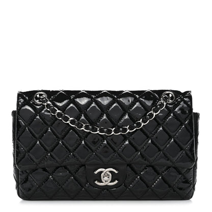 Patent Quilted Medium Double Flap Black