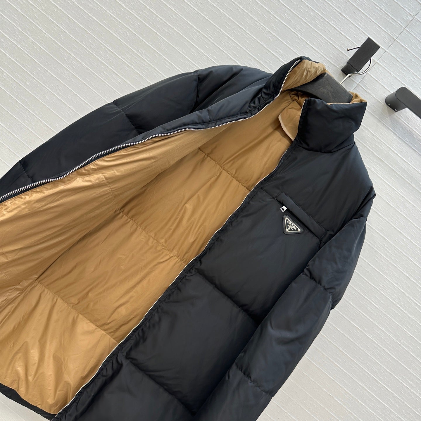 Prada 25 Long Down Jacket Black Polyester 301191