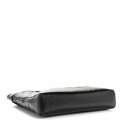 Shiny Crumpled Calfskin Quilted Mini 31 Shopping Bag Black