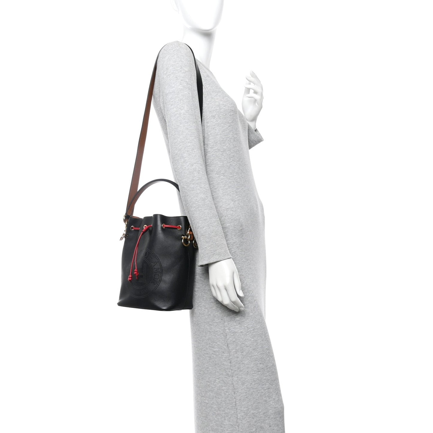 Vitello Grace F is Fendi Stamp Patch Perforated Small Mon Tresor Bucket Bag Black