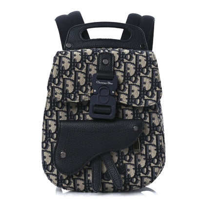 HOMME Oblique Calfskin Mens Mini Saddle Backpack Navy Blue