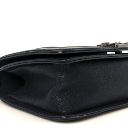 Crumpled Lambskin Medium Studded Boy Flap Navy