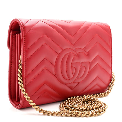 Calfskin Matelasse GG Marmont Chain Wallet Hibiscus Red