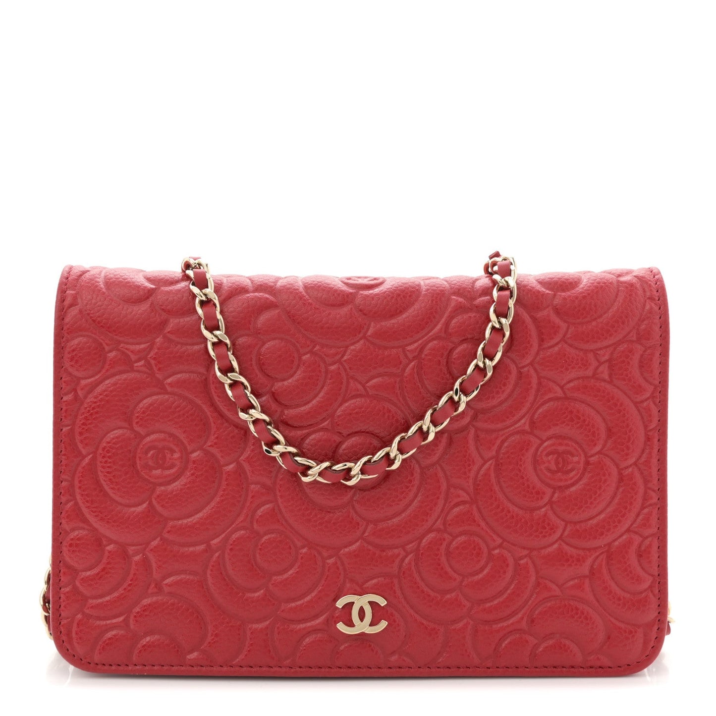 Caviar Camellia Embossed Wallet On Chain WOC Red