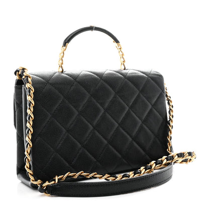 Caviar Quilted Medium Carry Me Top Handle Flap Black