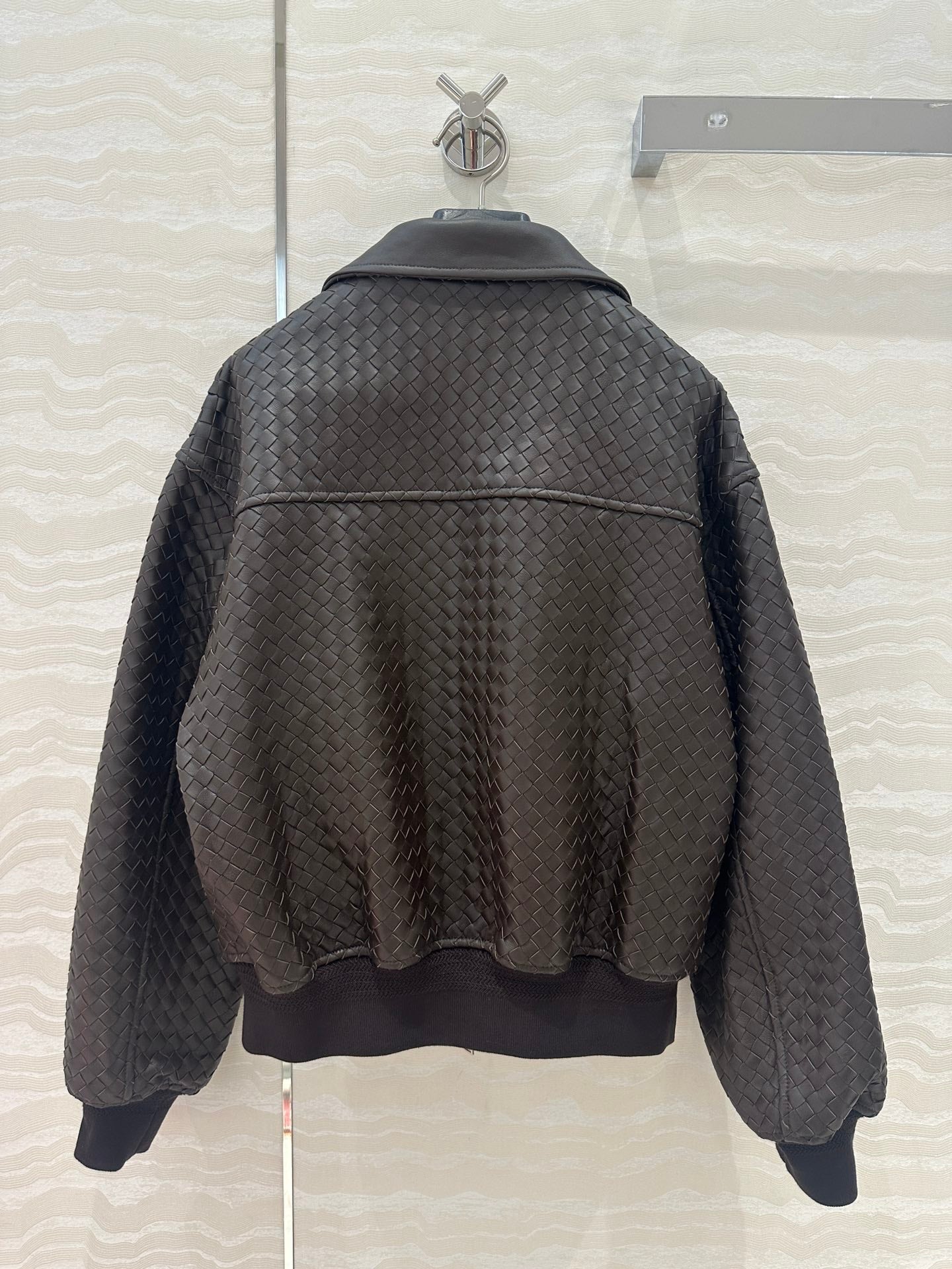 BV Double-Zip Baseball Jacket in Chocolate Lambskin