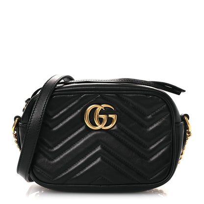 Calfskin Matelasse Mini GG Marmont Chain Shoulder Bag Black