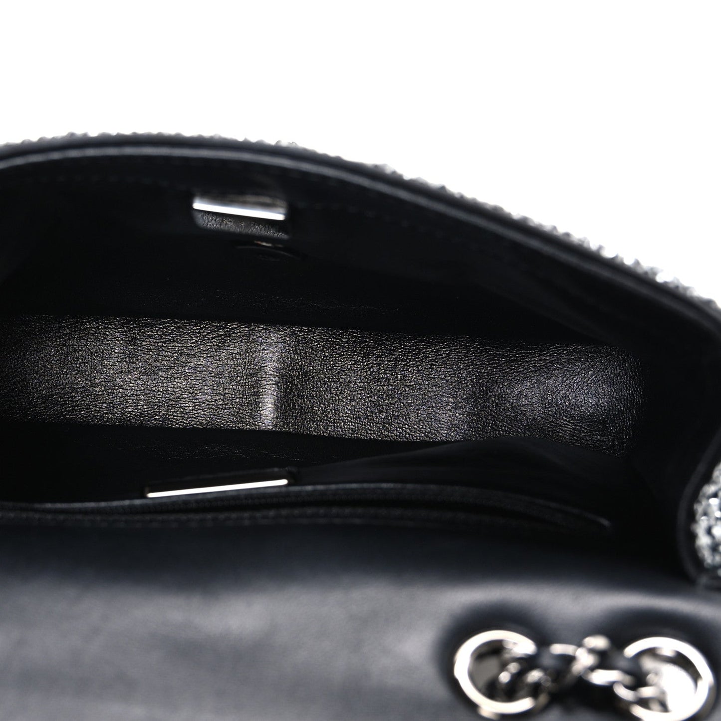 Satin Diamante CC Logo Small Flap Black Ruthenium
