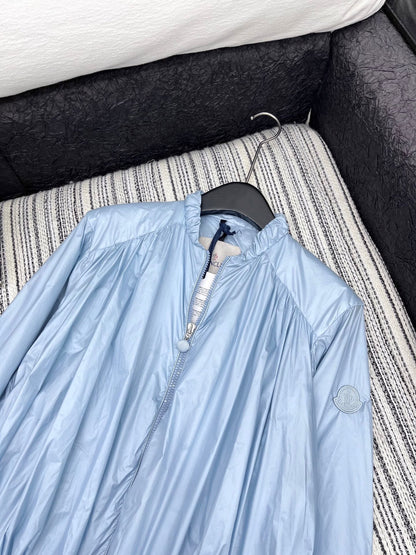 Moncle 25 Stand-Up Collar Double Zip Jacket Blue Cotton amd Polyester  267975