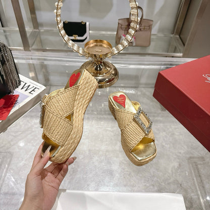 Viv Platform Slippers Gold Early Weaving 300739