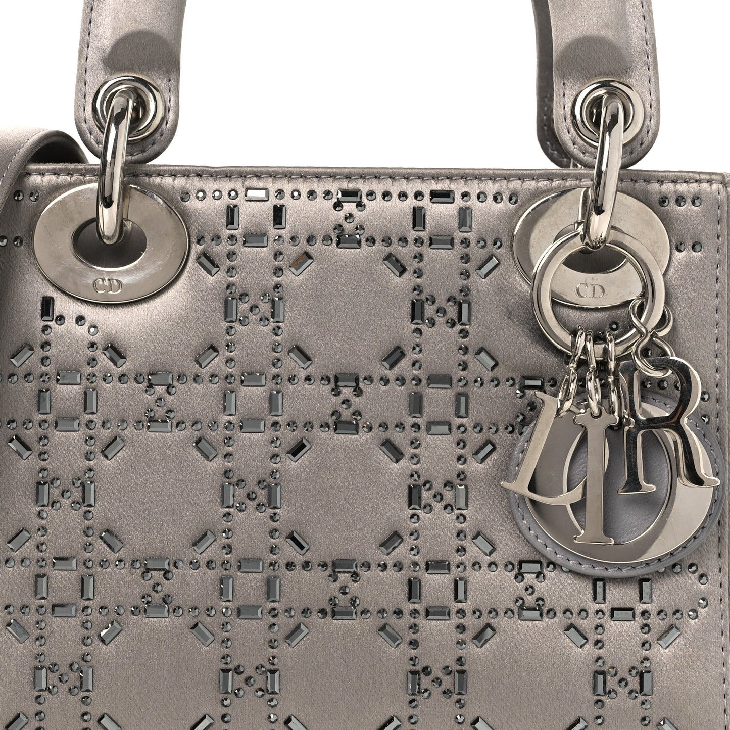 Satin Crystal Cannage Mini Lady Dior Gray