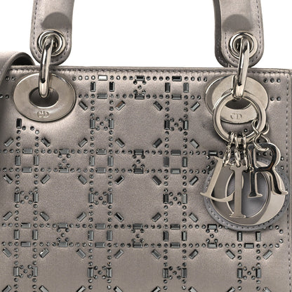 Satin Crystal Cannage Mini Lady Dior Gray