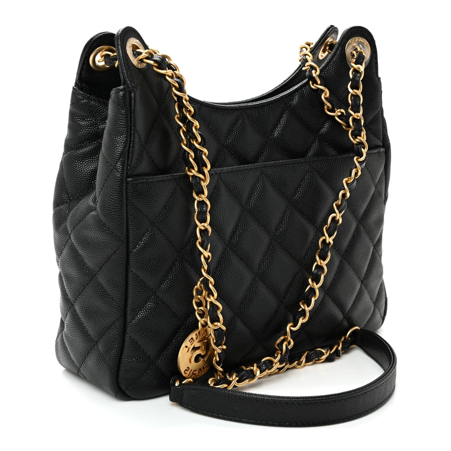 Caviar Quilted Wavy CC Hobo Black