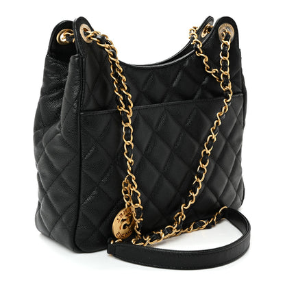 Caviar Quilted Wavy CC Hobo Black