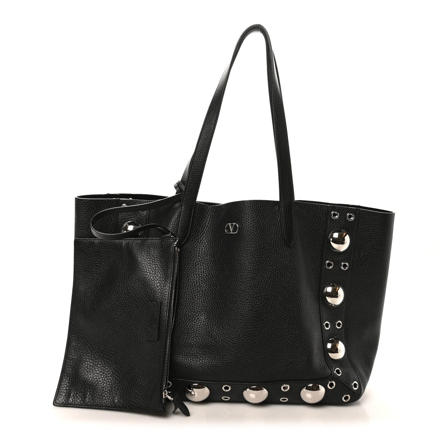 Grainy Calfskin Studded Medium Nellcote Shopping Tote Black