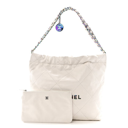 Shiny Calfskin Quilted Small Rainbow Chanel 22 White
