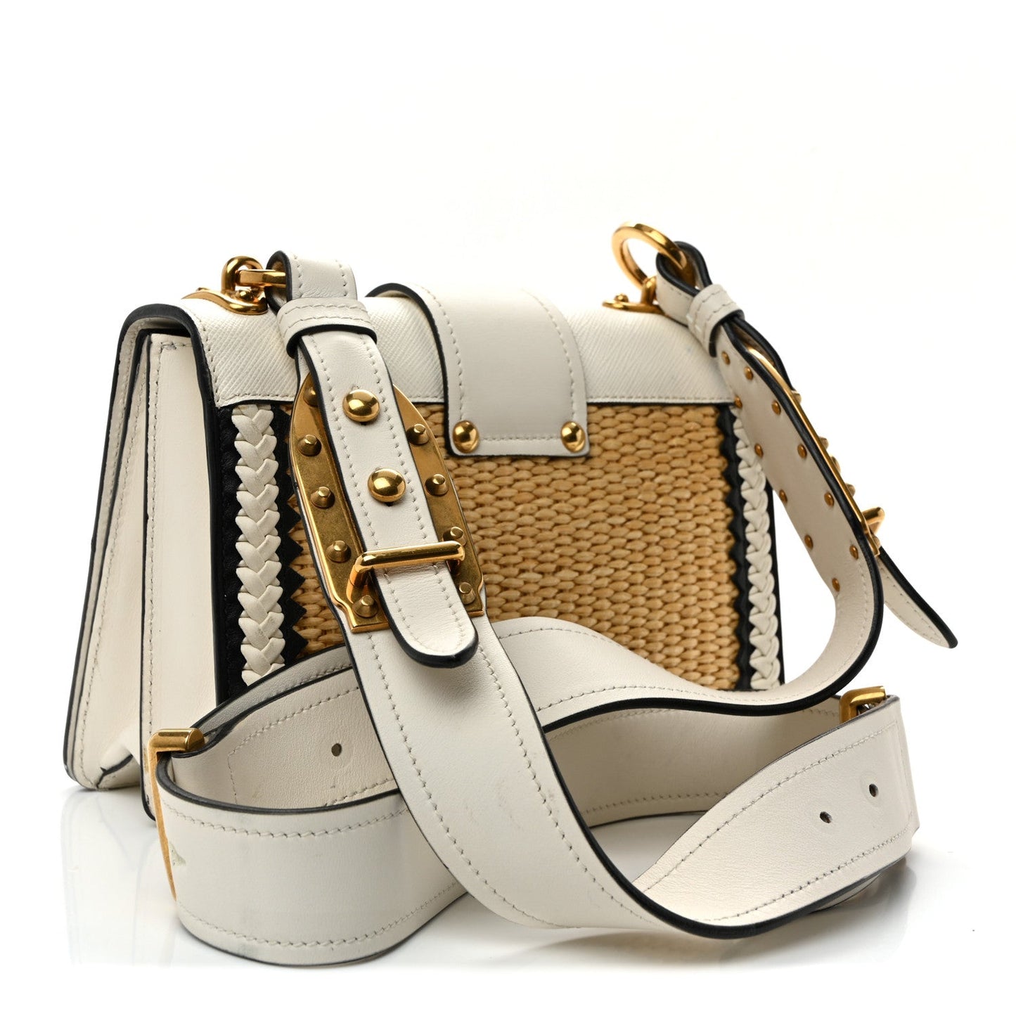 City Calf Raffia Saffiano Cahier Bag Naturale White