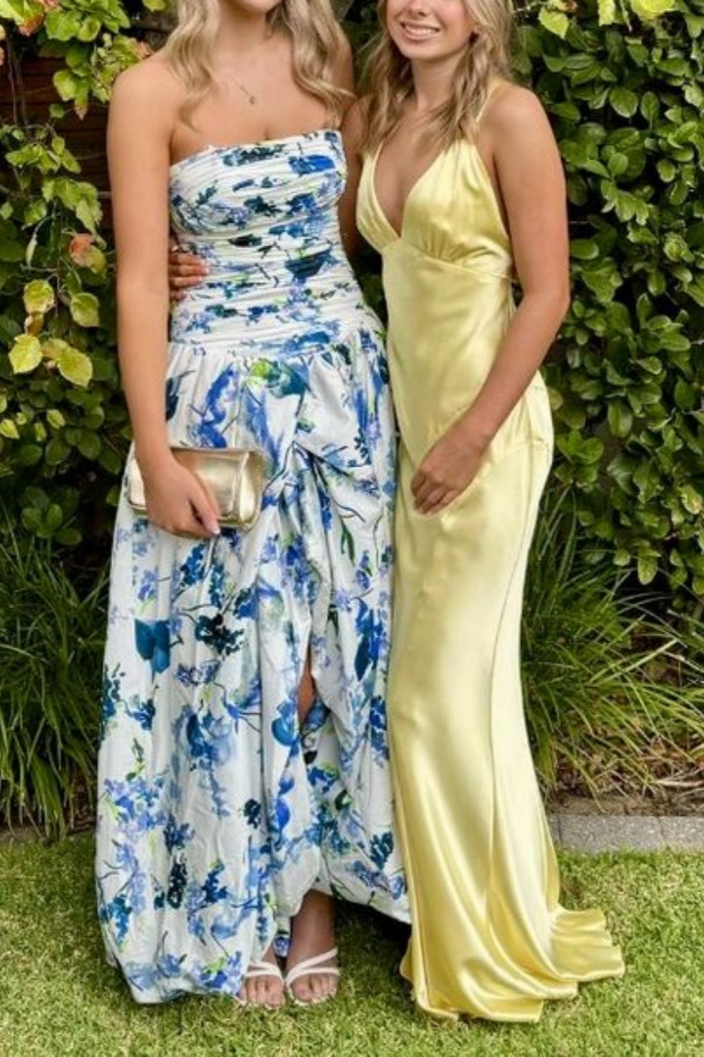 formaldressy-Blue And White Floral Long Satin Chiffon Ball Gown Graduation Dress gh5927