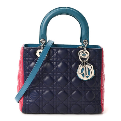 Lambskin Cannage Medium Tri-Color Lady Dior Sapphire Fuchsia Turquoise