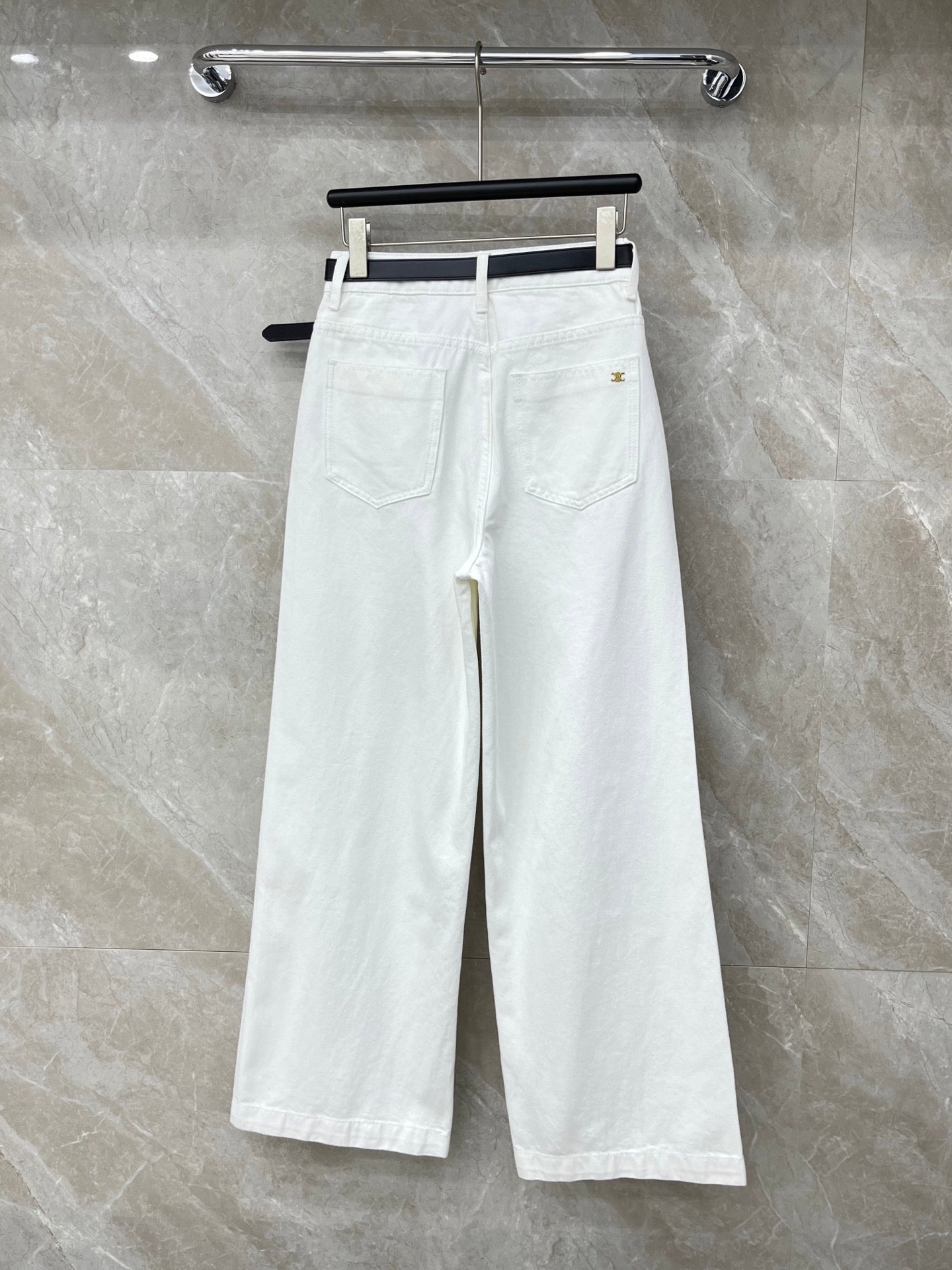 Celine 26S Patch Pocket Wide-Leg Jeans Cream White Demin 351184
