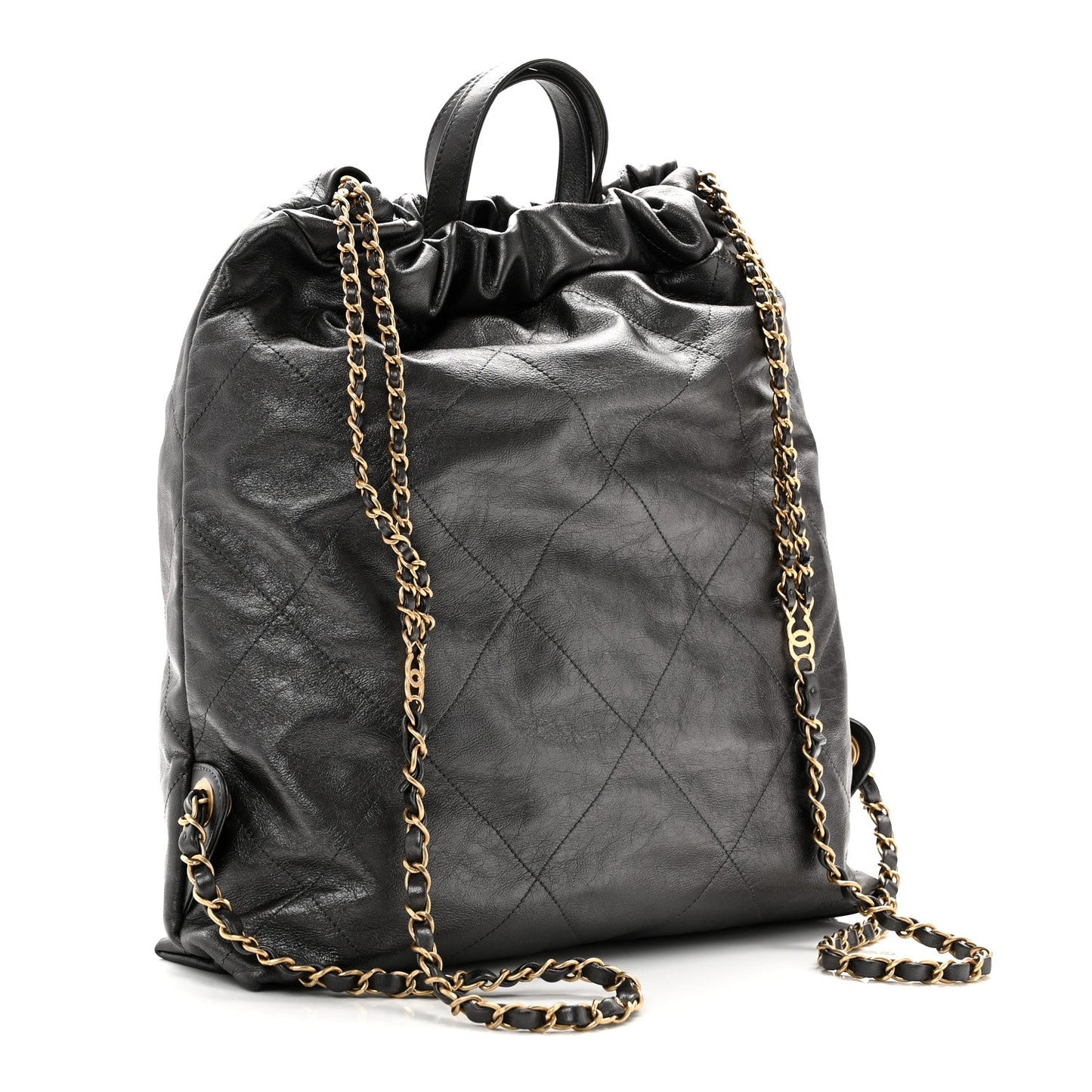 Shiny Calfskin Quilted Chanel 22 Backpack Grey