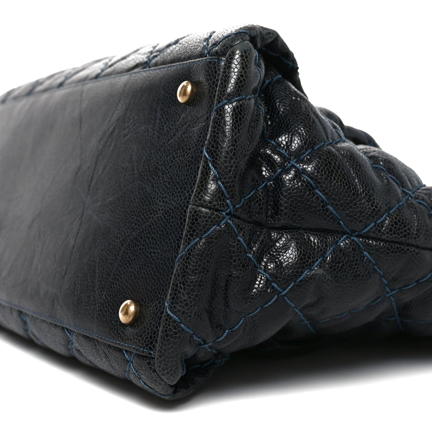 Glazed Caviar Coco Pleats Totes Navy