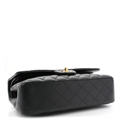 Lambskin Quilted Medium Double Flap Black