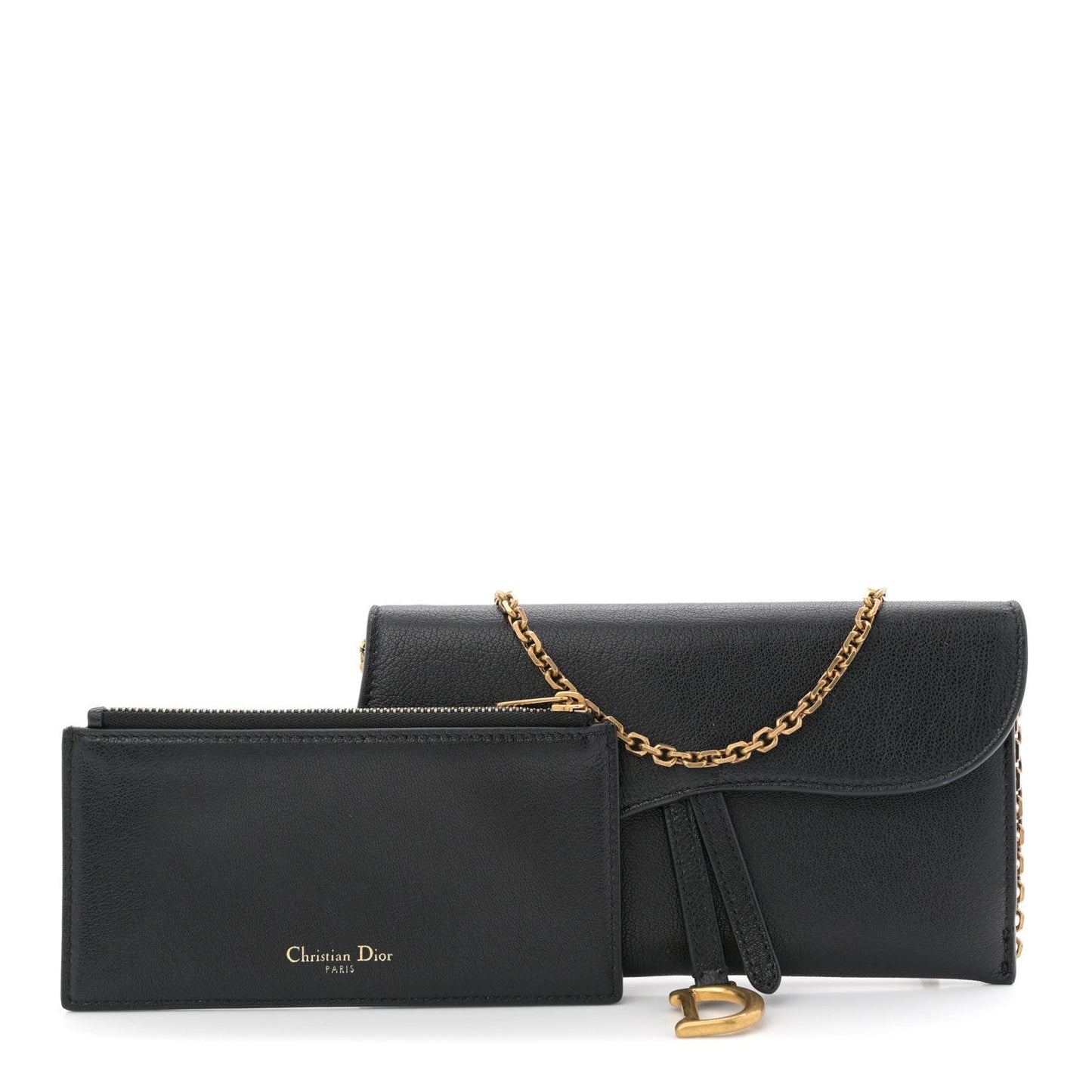 Goatskin Saddle Chain Wallet Pouch Black