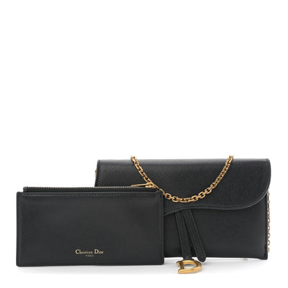 Goatskin Saddle Chain Wallet Pouch Black