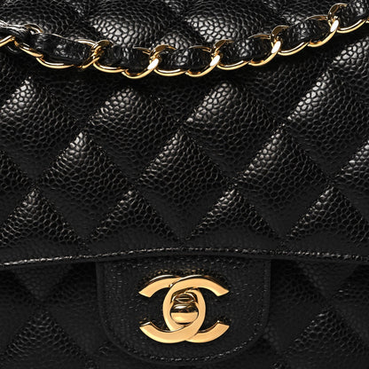 Caviar Quilted Medium Double Flap Black