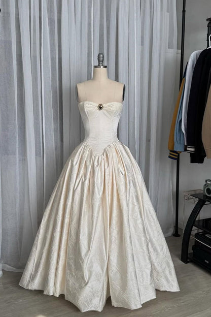 formaldressy--Ivory Vintage Elegant Long Satin Dress gh5703