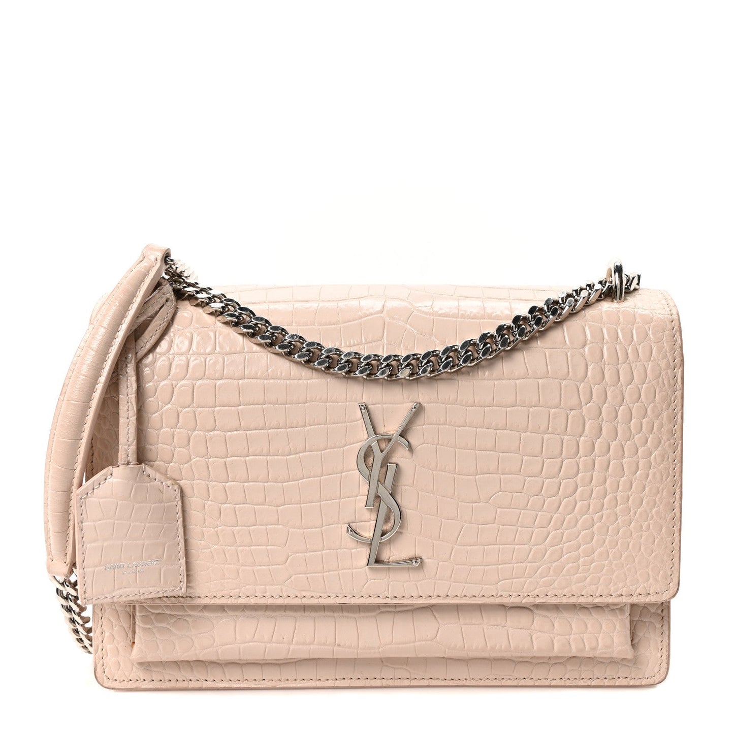 Calfskin Crocodile Embossed Medium Monogram Sunset Rose Antic