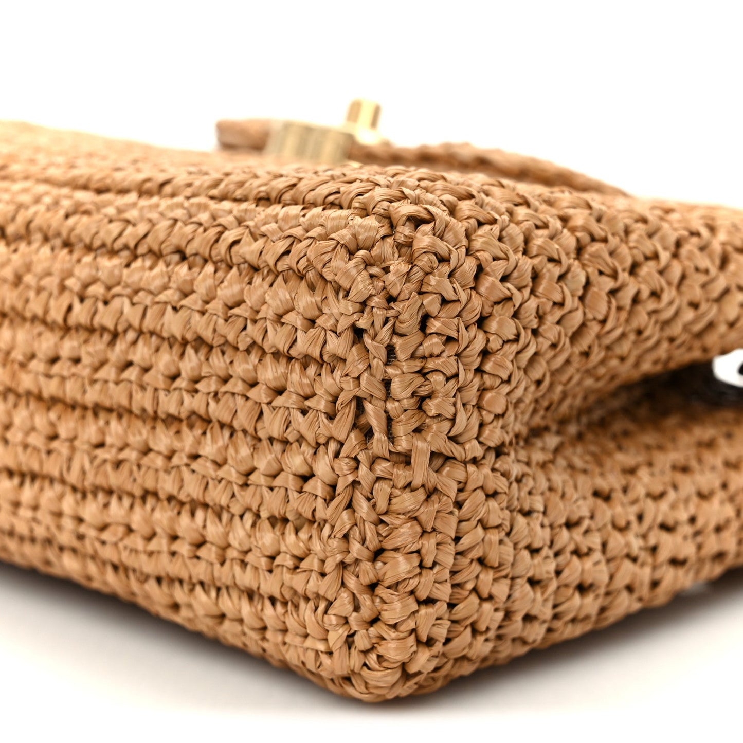 Braided Raffia Nano Kelly Flap Bag Dark Beige