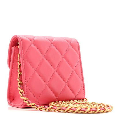 Lambskin Plexiglass Quilted Coco Love Clutch With Chain Pink