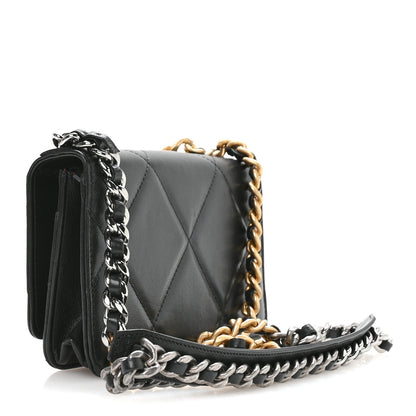 Lambskin Quilted Chanel 19 Wallet On Chain WOC Black