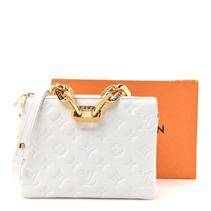 Lambskin Embossed Monogram Coussin BB White