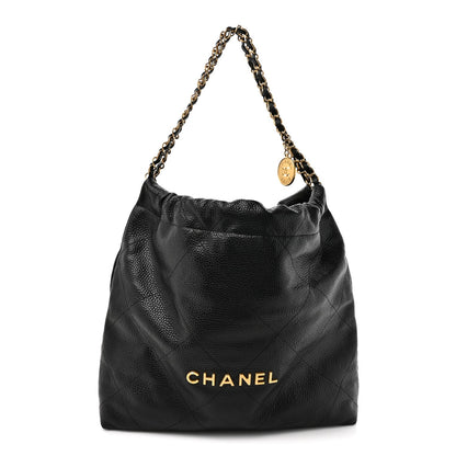 Shiny Caviar Quilted Chanel 22 Black